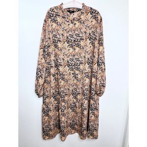 Ellos Peasant Long Sleeve Floral Midi Dress Plus Size 26/28 2x Fall Prairie